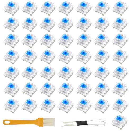 50 Pcs Keyboard Switches,Blue Clicky Mechanical Keyboard Switches,3-Pin keyboard Clicker,1 Key Puller Included 1 Cleaning Brush,Tactile Response keyboard switch, for Typing,Gaming (Blue)