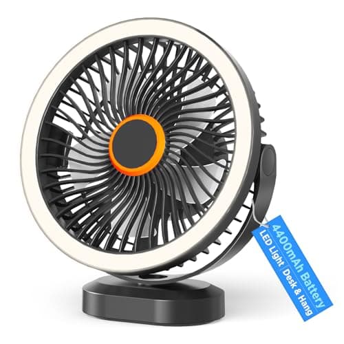 Lepwings Desk Fan Rechargeable, 4400mAh Portable Fan, 8 Inch Cordless Table Fan with LED Light, 3 Speeds Super Quiet, 360° Tilt, Mini USB Desktop Fan for Office Bedroom Camping Table Travel Outdoor
