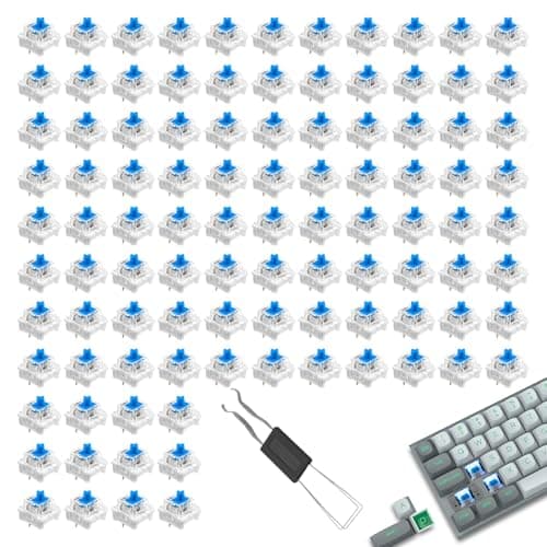 Keyboard Switches, 100 Pcs Blue Mechanical Keyboard Switches, Keyboards Clicker with Transparent Caps, Suitable for Diy Kits, Led Gaming Keyboards, Etc(Includes a Switch Puller)
