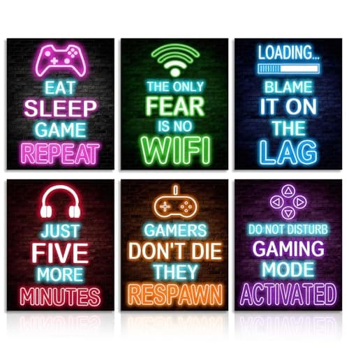 Dazzlewall 6Pcs Game Wall Art Poster Video Gamer Room Decor, Neon Gaming Poster for Teenage Boy Room Decor 8x10 in Unframed