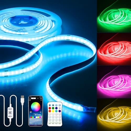 Aclorol RGB COB LED Strip 2M USB 5V LED Tape Light Multi Colour, 576LEDs/M