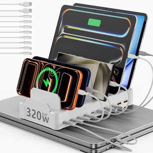 Zobirez 320W GaN Charging Station for Multiple Devices, 10 Cables, White