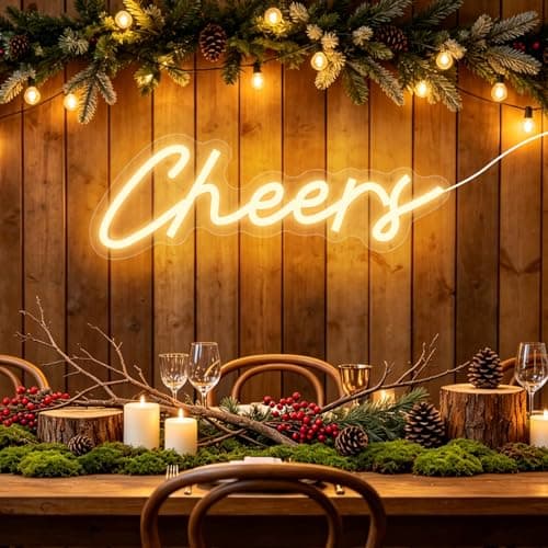 AOOTE Cheers Neon Sign, 6 Levels of Brightness Adjustment Neons Sign, Cheers Letter Neons Signs USB Powered with Dimmable Switch, Decor LED Neon Signs for Living Cafe Pub Club Wall Decor, Warm White