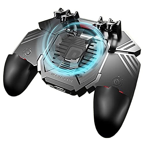 Ozkak Mobile Game Controller Universal Phone Triggers One-piece Gamepad Clutch Grip Joystick 6 fingers L1R1 for Smartphone width from 7 to 9.5 CM (With fan)