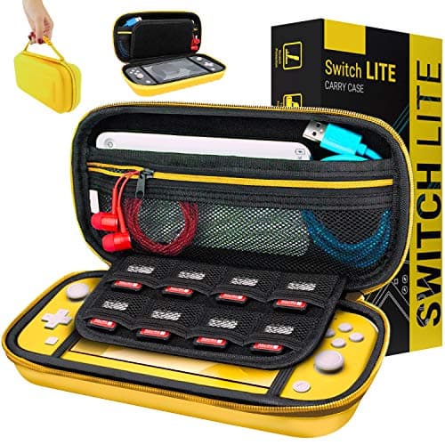 Orzly Carry Case for Nintendo Switch Lite (2019 Model) Protective Hard Shell Portable Travel Carry Case with Storage for Accessories & Game Cartridges (Yellow)