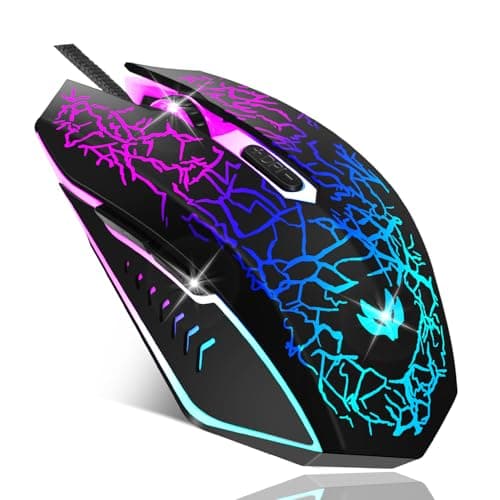 LuLabboard Gaming Mouse, 4 DPI Settings Up to 3600 DPI, Light Up RGB Ergonomic Optical Gaming Mice for Laptop/mac, Computer Wired USB Mouse, 7 Colors LED Backlight, 6 Programmable Buttons-Black