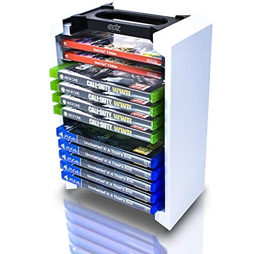 Game Storage Tower – Universal Games Storage Tower – Stores 12 Game or Blu-Ray Disks – Game Tower Rack for PS4, PS5, Xbox One, Xbox Series X/S, Switch Games and Blu-Ray Cases (White)