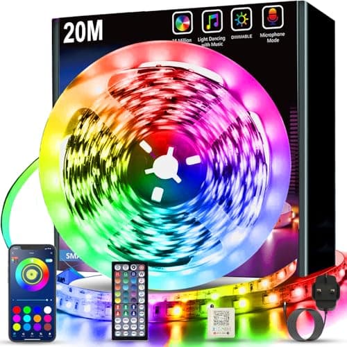 Keepsmile Led Strip Lights 20M with Music Sync,Bluetooth Smart App Control Color Changing Indoor Led Light Strips with Remote,Flexible Lights for Bedroom Birthday Home Party Christmas Decor