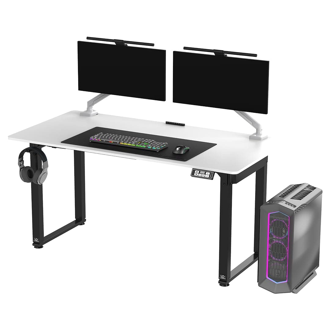 ULTRADESK Uplift Computer Desk Gaming Table Desk + Steel Construction - Space for Three Monitors - Electric Height Adjustment - Legroom and More - Includes Accessories - 160 x 75 cm - White