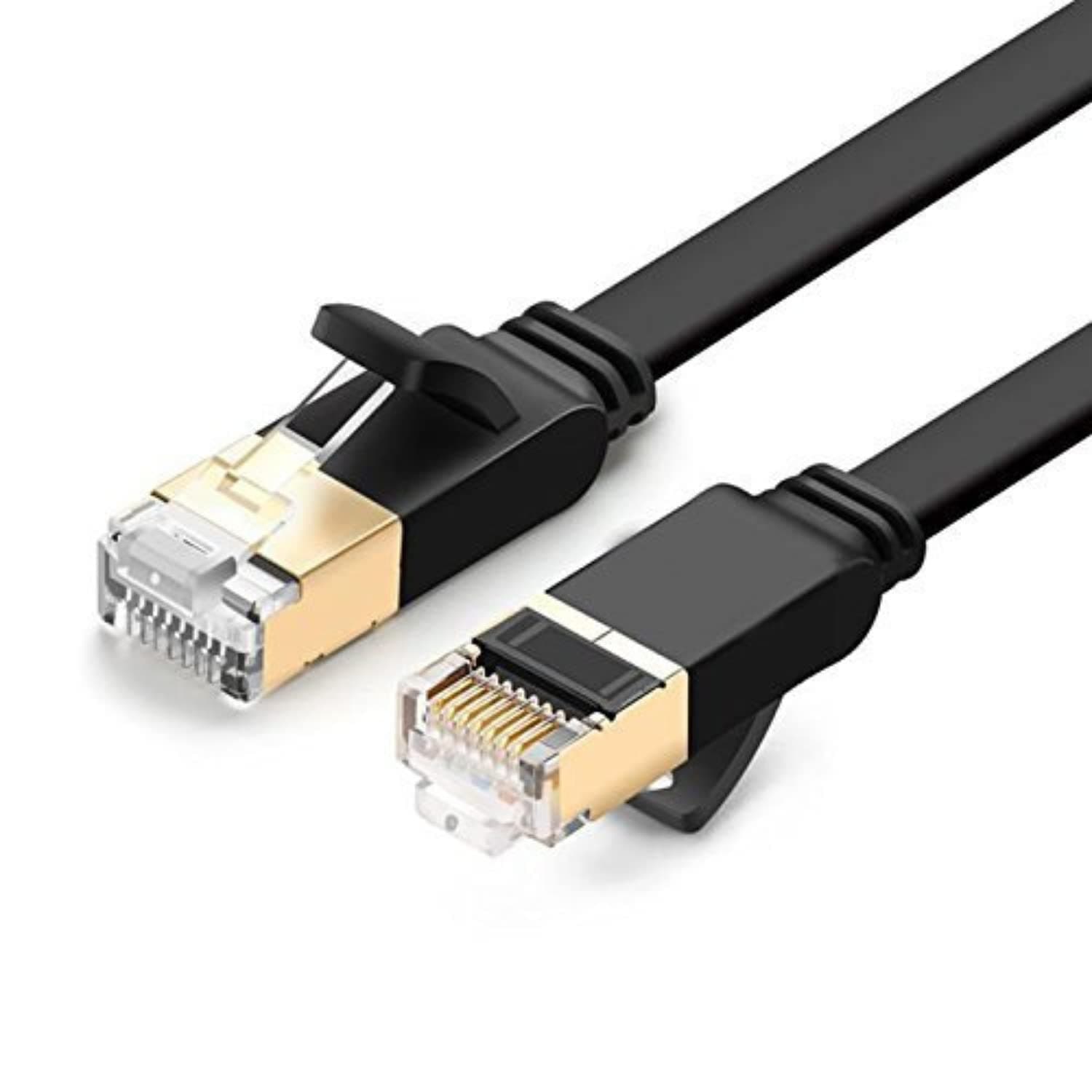 Splinktech Black Rj45 Cat 7 Ethernet Cable, High-speed 10gbp 600mhz Gigabit Cat7 Internet Network Flat Ethernet Cable, Internet Cable STP Compatible with PC, Modem, Router, Smart TV, Patch Panel