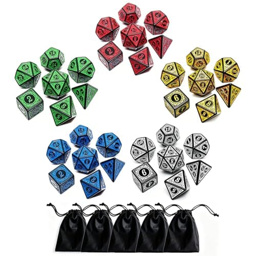 Polyhedral DND Dice Set, 5 Pack Dice Sets Fit for Dungeons and Dragons D&D RPG Games 7-Die Polyhedral Dice with Vintage Pattern (35 Pieces)