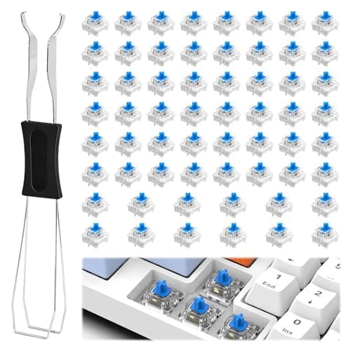 60 Pcs Blue Keyboard Switches, 3 PIN Tactile Mechanical Keyboard Clicker Replacement, Waterproof Keyboards Switch with Key Puller for Gaming Typing, Tactile Response Mechanical Switch for Keyboards