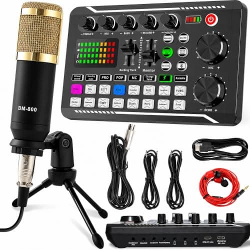 ALLWIN Streaming Microphone, Podcast Starter Kit with F998 Soundboard