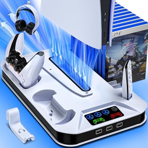 Cooling Station Stand and Dual Controller Charging Station for PS5/Slim/Pro