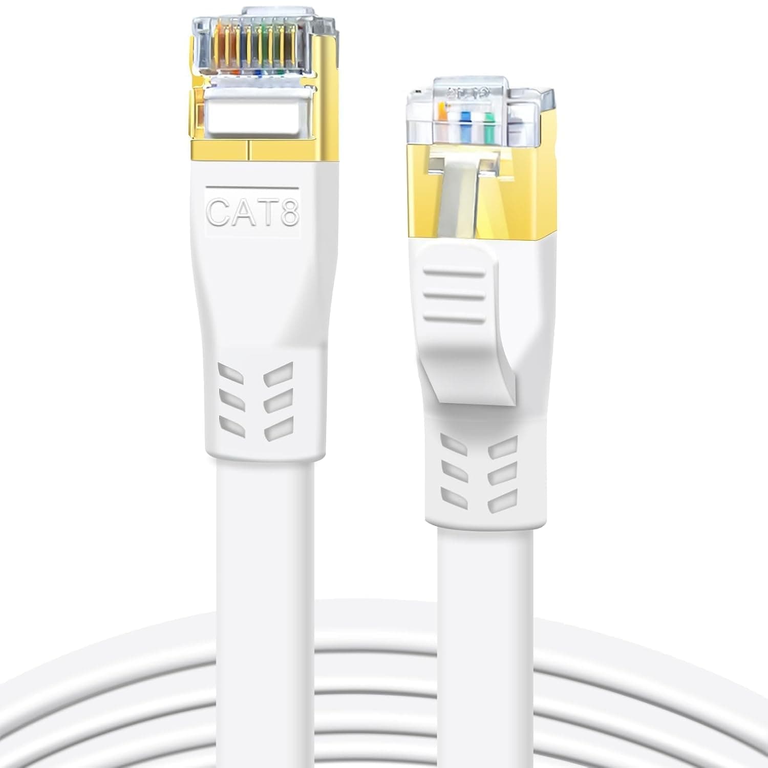 DDMALL Cat 8 Ethernet Cable 5m, 40Gbps Flat Internet Cable (5 Meter, White) | 1m 2m 3m 5m 6m 8m 10m 15m 20m 25m 30m High Speed RJ45 Shielded Network LAN Lead for Gaming, PC,Router, Switch, Modem