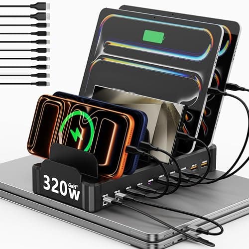 Zobirez 320W GaN Charging Station for Multiple Devices, 10 Cables, Black