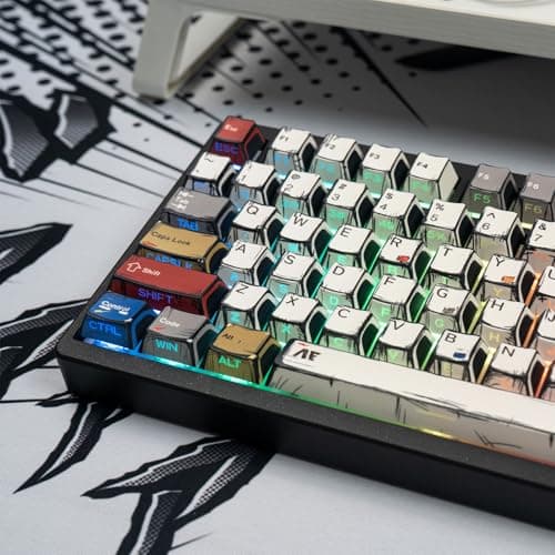 SUEHIODHY Japanese Manga Keycaps, PBT Side Printed Keycaps, Retro Custom Cherry Profile Keycap Set, 128 Keys Cool Anime Key Caps for 60%, 65%, 75%, 100% Cherry MX Switches Mechanical Keyboard