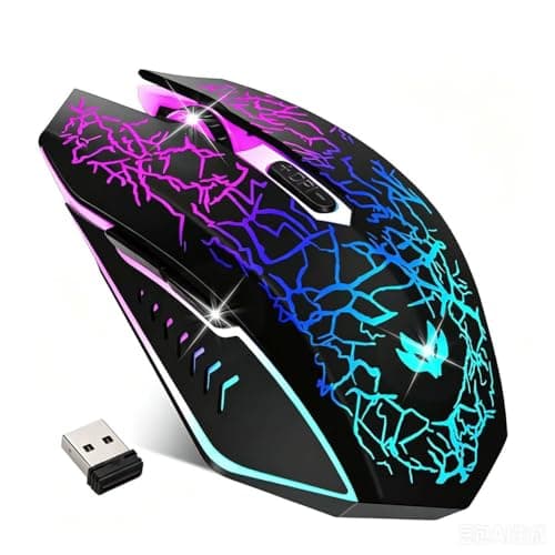 LuLabboard Wireless Gaming Mouse, Rechargeable Computer Mouse, 7-Color LED Light, Ergonomic Mouse with 6 Silent Click Buttons, 3 Adjustable 2400 DPI Wireless Mouse for Laptop,PC,Mac, Black