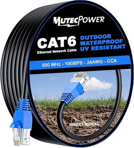 MutecPower 30m CAT6 Outdoor waterproof Direct Burial Ethernet Network Cable - UTP - CCA - 550 Mhz - Black 30 meter