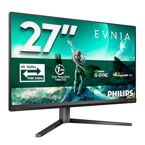 Philips Evnia 27M2N3800A - 27 inch 4K Gaming Monitor, IPS, 4K 160 Hz/FHD 320Hz Dual Frame, 0.5 ms, HDR400, G-Sync comp, Height Adjust, Speakers (2x HDMI 2.1, 1x DisplayPort 1.4)