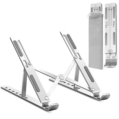 GrandMil Adjustable Laptop Stand for Desk – Foldable & Portable ABS+Silicone Desk Riser, Ventilated Cooling Holder for 10-17.3” Laptops & Tablets(Silver)