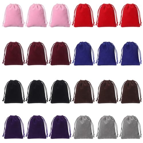 HJZHII 24Pcs Velvet Bags with Drawstrings, Soft Velvet Gift Bags Colors Mixed Drawstrings Velvets Gift Bag Multicolor Dice Bag Jewelry Pouchfor Jewelry Tokens Gaming Accessories Party Favors
