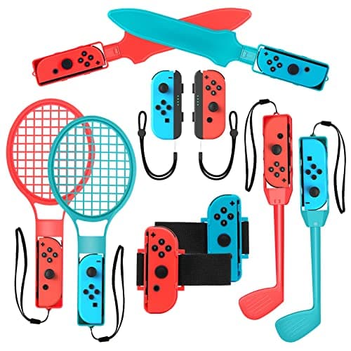2025 Switch Sports Accessories Bundle for Nintendo Switch Games , 10-in-1 Family Party Pack Game Accessories Set Kit for Switch OLED Sports Games (Blue-10in1)