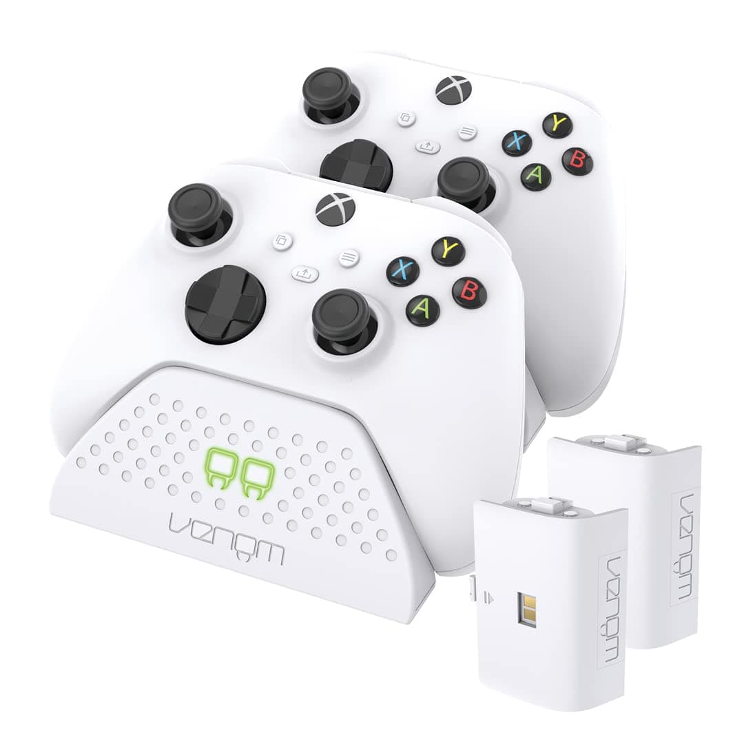 Venom Twin Charging Dock with 2 x Rechargeable Battery Packs - White for Xbox Series X & S/Xbox One | xbox twin charging dock, 2 rechargeable battery packs, series x, series s, xbox one, LED indicator, white