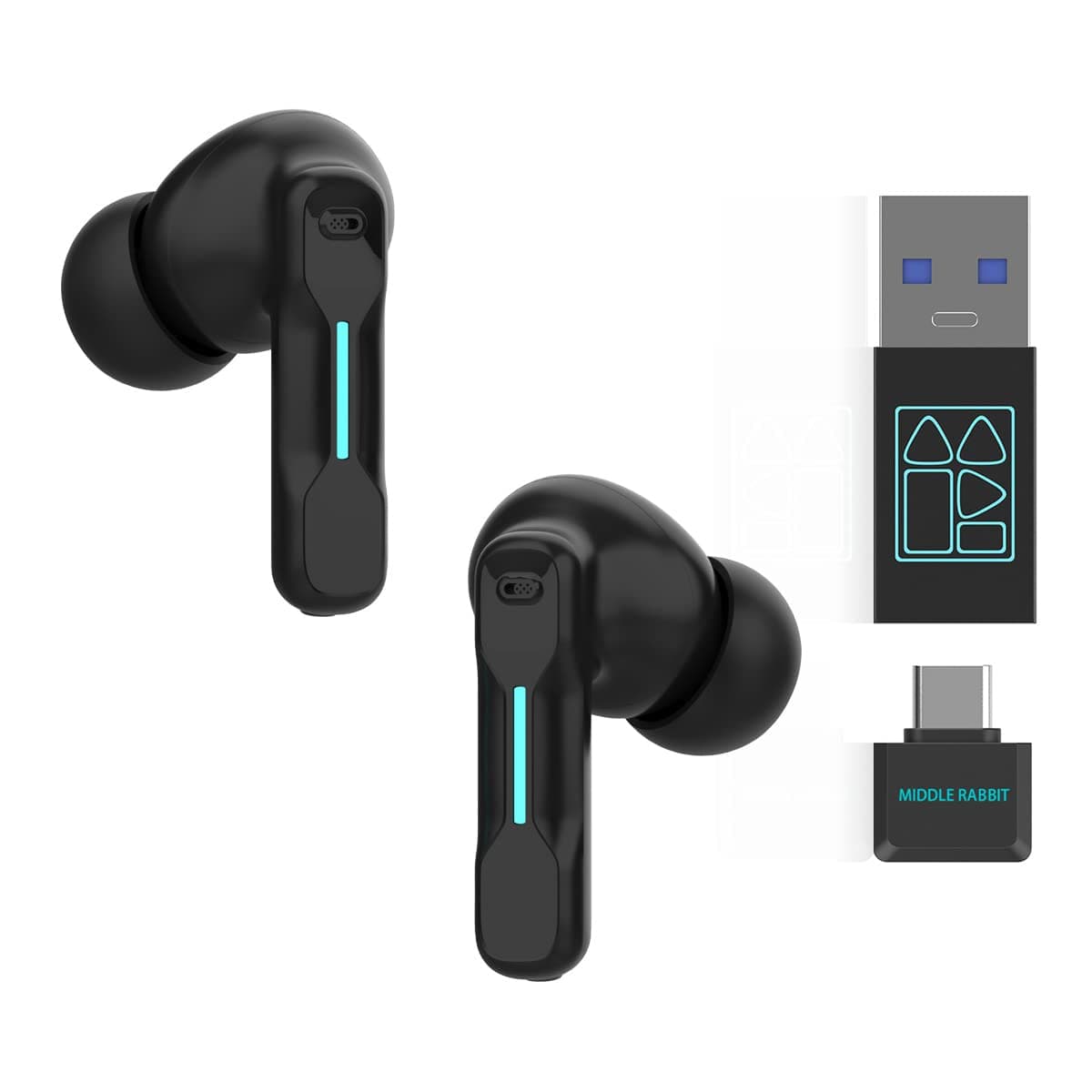 Middle Rabbit SW4 Wireless Gaming Earbuds for PC PS4 PS5 Switch Mobile - 2.4G Dongle & Bluetooth - 40ms Low Latency - Headphones with Built-in Microphone - 4 Mics PC Earbuds - PS5 Headset(White)
