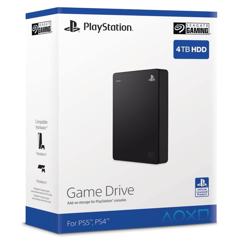 Seagate Game Drive for PS4, 4TB, Portable External Hard Drive, Compatible with PS4 and PS5 (STLL4000200), Black