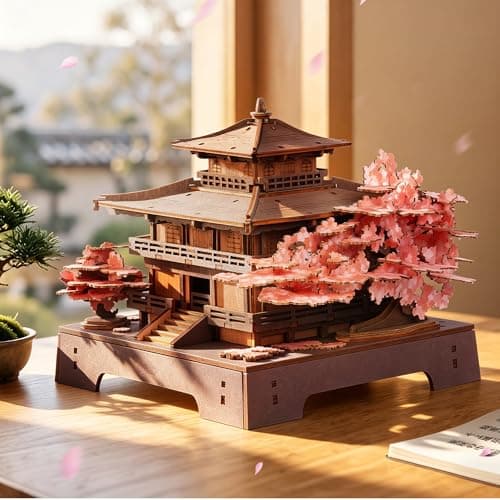 ROWOOD 3D Wooden Puzzle Sakura Pavilion Japanese Cherry Blossom Kit