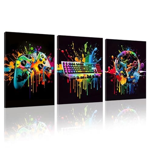 KiKiHong 3 Pcs Gaming Themed Framed Canvas Wall Art Gaming Wall Canvas