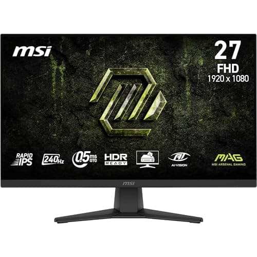 MSI MAG 272F X24 27-Inch Gaming Monitor, 1920x1080, FHD Rapid IPS, 240Hz, 0.5ms, HDR ready, AMD FreeSync Premium, Eye care, AI vision, HDMI 2.0b, DP 1.2a, Frame-less, Vesa Mount, Black