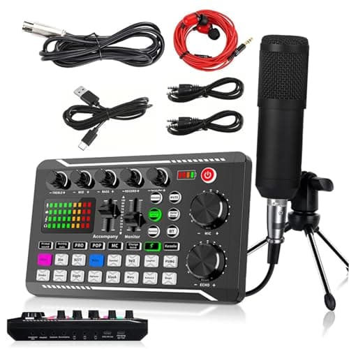 Podcast Microphone Bundle, BM-800 Condenser Mic with F998 Live Sound Card Kit, Podcast Equipment Bundle with Voice Changer and Mixer Functions for PC Smartphone Studio Recording and Broadcasting