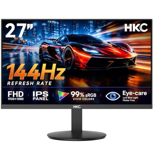 27 inch Gaming Monitor 144Hz, FHD 1080P IPS Display with 99% sRGB, FreeSync, Tilt Adjustable, lowblue mode, HDMI/VGA Ports for Home Office and computer monitor V2718S