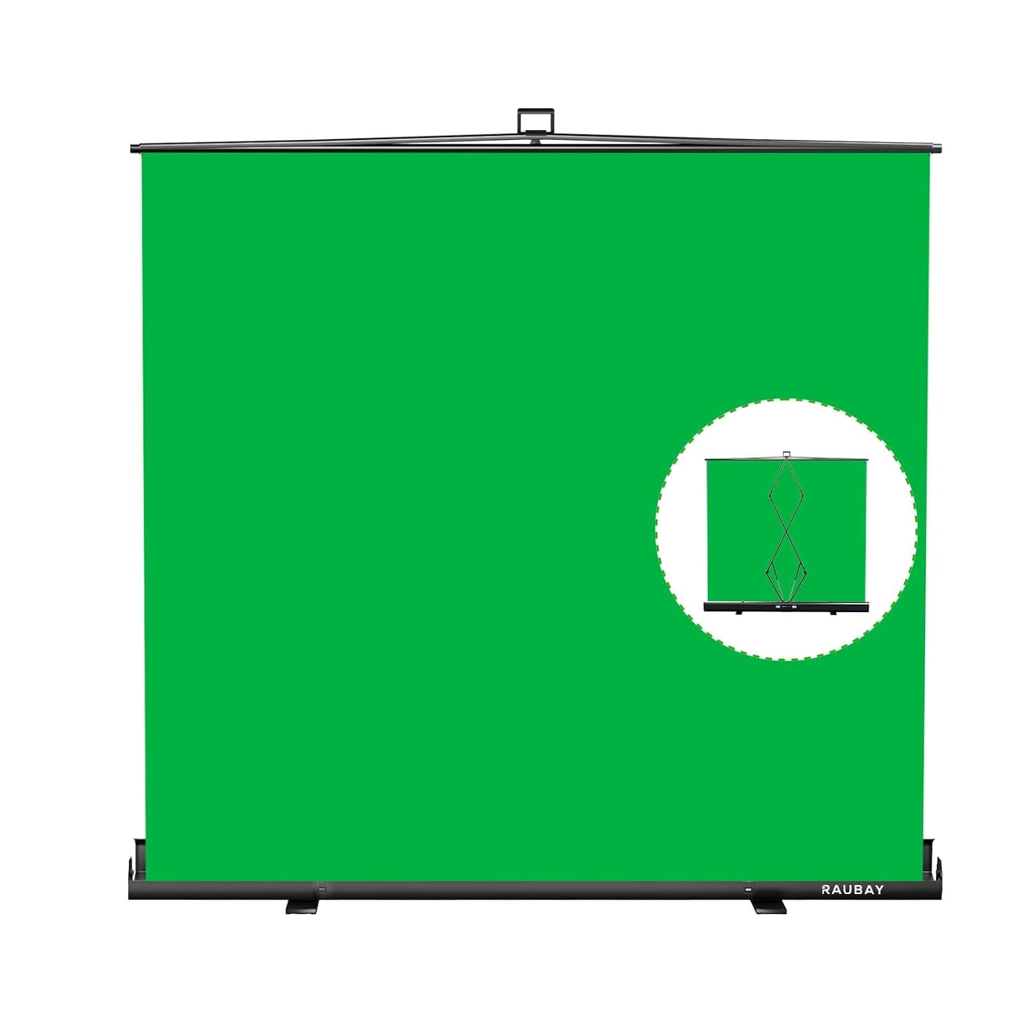【Wider Style】 RAUBAY 78.7 x 82.7in Large Collapsible Green Screen Backdrop | Portable Retractable Chroma Key Panel Photo Background with Stand for Video Conference, Photographic Studio, Streaming