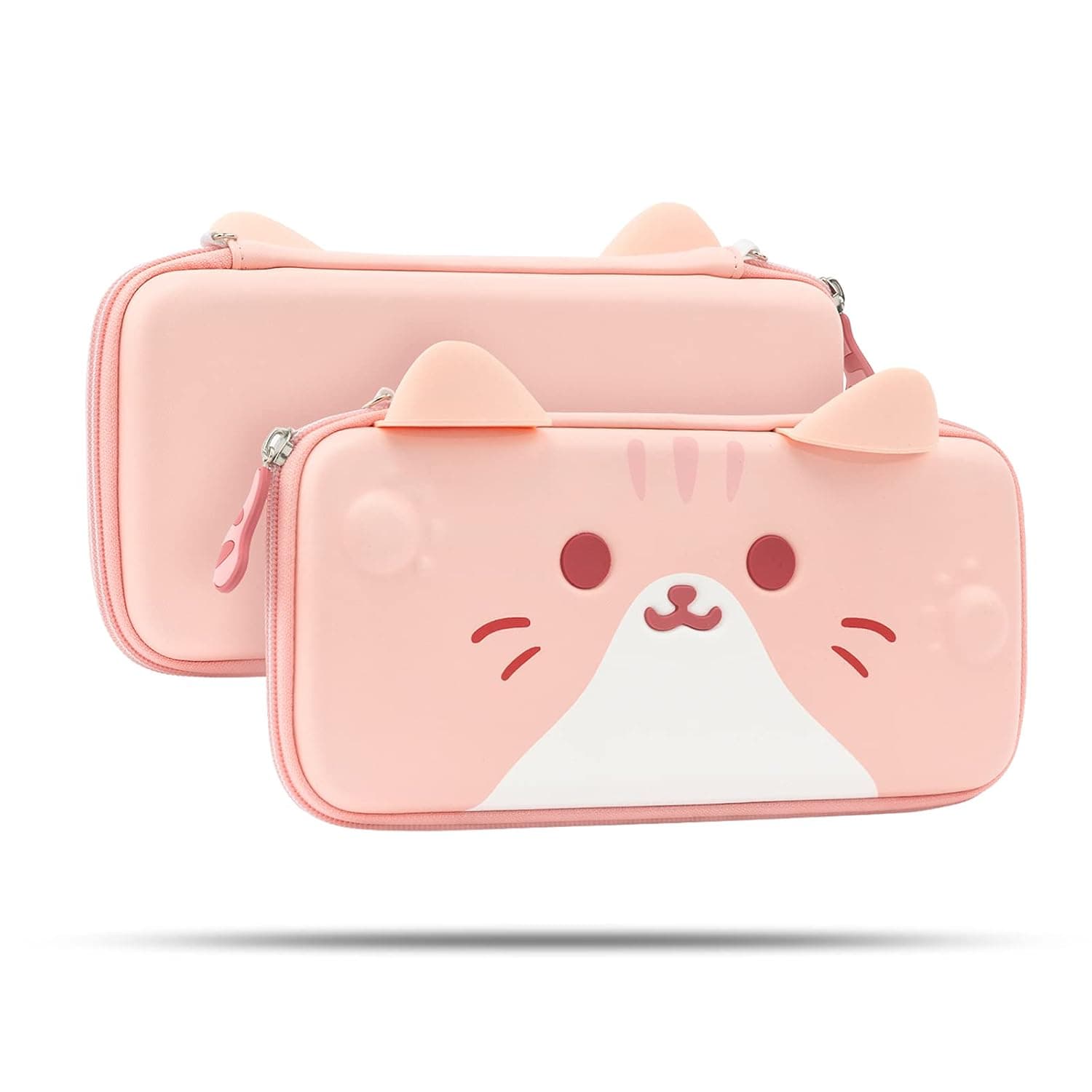 GeekShare Cat Ears Carry Case Compatible with Nintendo Switch/Switch OLED - Portable Hardshell Slim Travel Carrying Case fit Switch Console & Game Accessories - A Removable Wrist Strap (Pink)