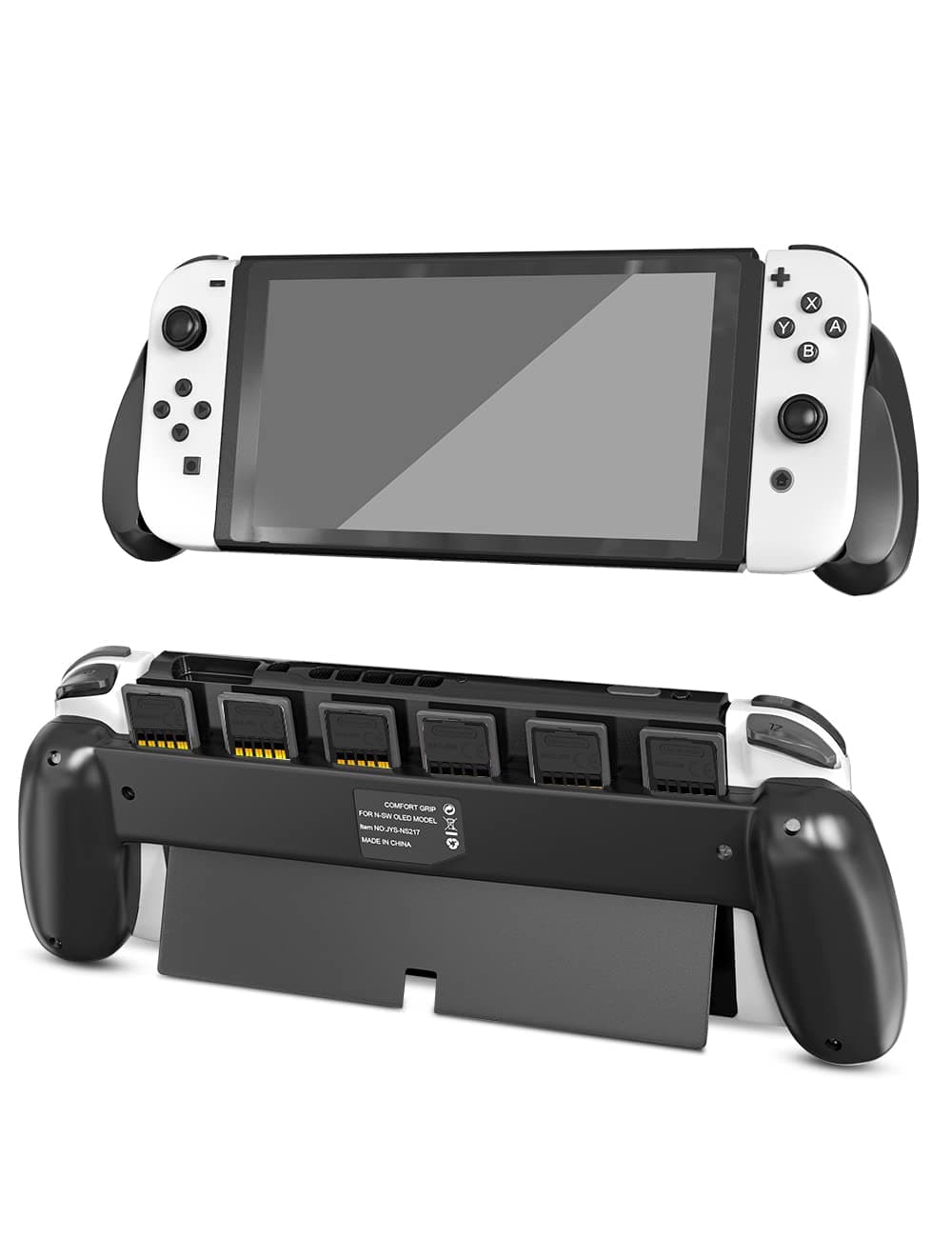 Switch OLED Grip, Ergonomic Switch OLED Console Handheld Grip Case with 6 Game Slots Compatible with Switch OLED Model - Black