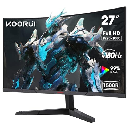 KOORUI 27 Inch Gaming Monitor, 180Hz Curved Monitor 1ms FHD 1080P 1500R | PC Monitor, Adaptive Sync, HDMI/DP, VESA Compatible, Tilt Adjustable, Eye Care