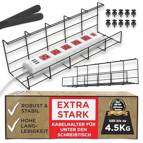 Under Desk Cable Management Tray - Under Desk Cable Organizer for Wire Management. Rack (Black Wire Tray - Set of 2x 16'')