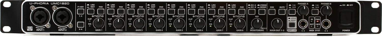 Behringer U-PHORIA UMC1820 USB Audio Interface with MIDAS Preamps, 18x20 I/O, and ADAT Expansion