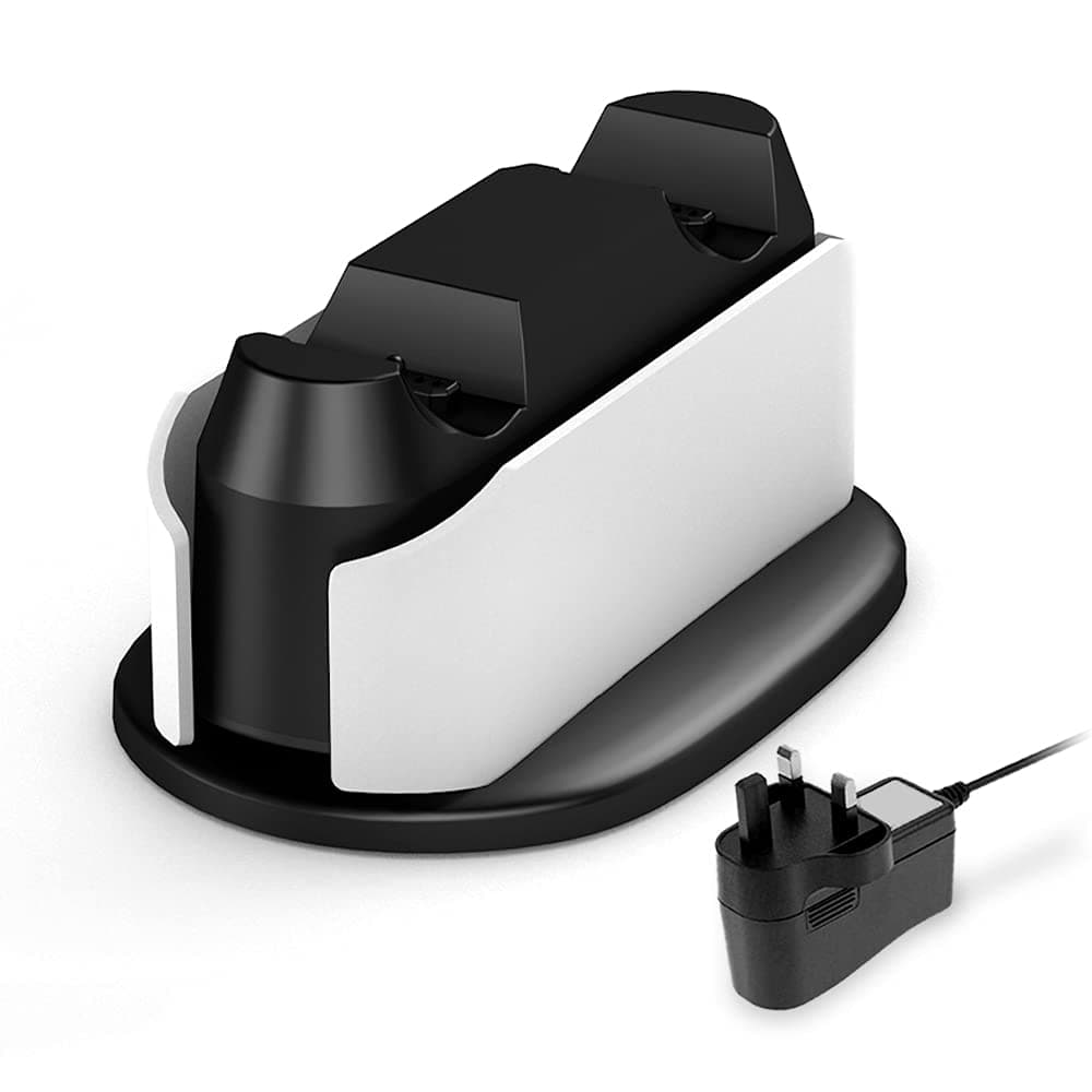 Dual Charging Station compatible with Sony Playstation 5 DualSense Controllers, Fast PS5 Charge Dock with LED Charge Status (UK Mains AC Powered) (White)