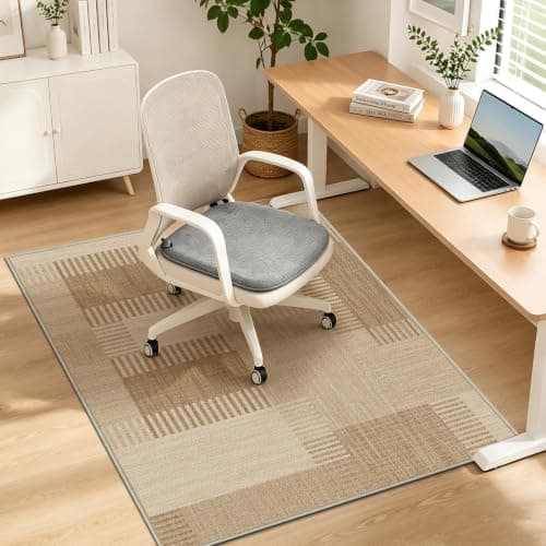 VSIWB 90x120 cm Office Chair Mat for Carpet Protector Computer Desk for Hard Wood Floor Non-Slip Floor Protector Mat for Home Office Gaming Vitage Beige Cream