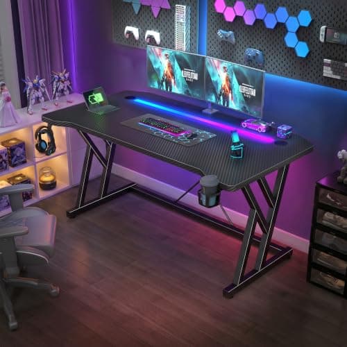 Cliporix Gaming Desk with LED Lights, 120x60cm Carbon Fiber Black