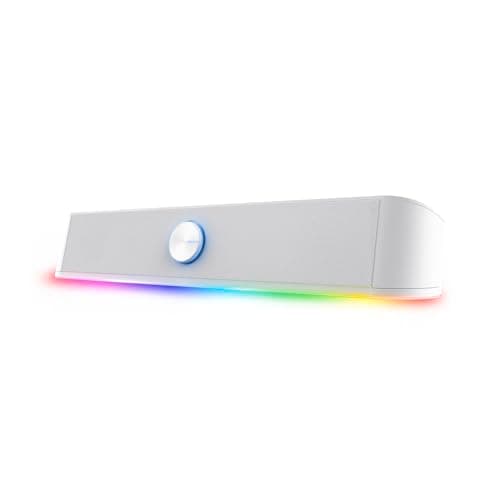 GXTrust Rhox RGB Illuminated Soundbar, PC Speakers 12W Peak Power, White | 3.5mm Jack Plug and Play, Stereo Sound, for Desktop Laptop Computer