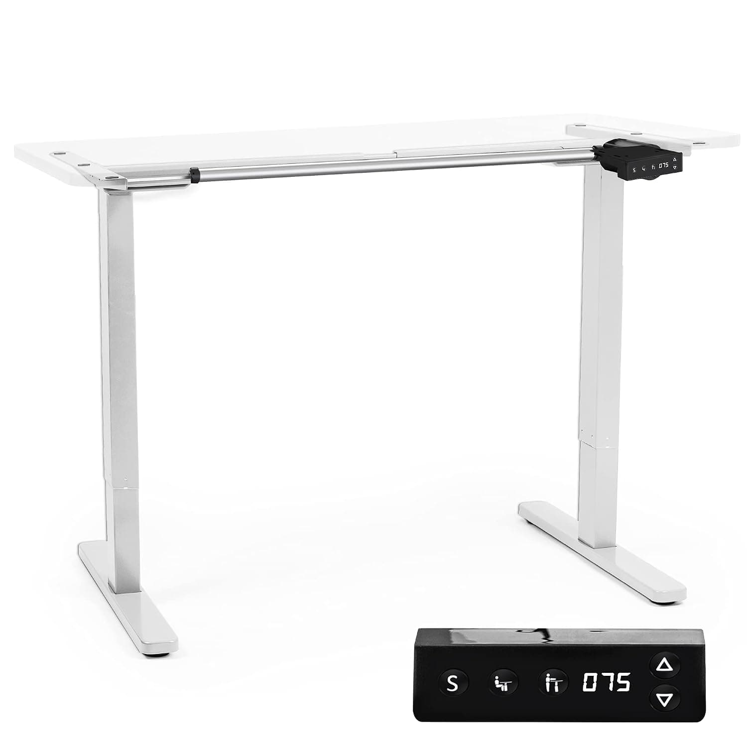 Duronic Sit Stand Up Desk Top Frame Converter TM12 WE, Electric Standing Sitting Height Adjustable Riser Desks, Standup Ergonomic Workstation for Office Home Table PC Laptops Monitor Computer - White