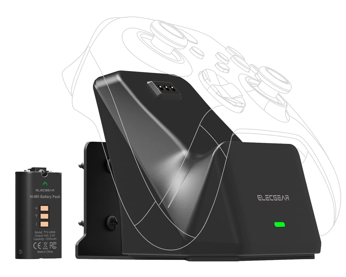 ElecGear Solo Charging Dock for Xbox Series X|S, One, S, X Controllers - 1200mAh Battery, Wall Mount, Desktop USB Charger Stand