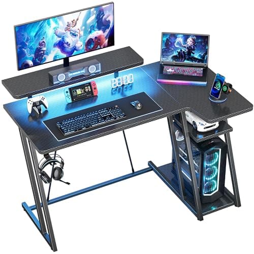 HOMIDEC 100cm L Shaped Gaming Desk, Computer Corner Desk with LED Lights