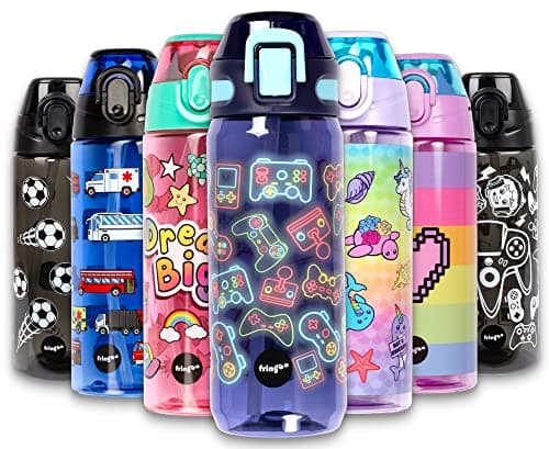 Fringoo 600ml Kids Water Bottle - Leakproof, Straw & Lock Lid - 14 Designs
