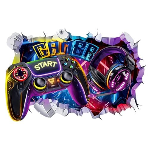 SOLVIO Large 3D Gaming Wall Stickers Gamer Controller Video Game Joystick Wall Decals Gaming Room Accessories Boys Bedroom Decor Teenagers Playroom Wall Art
